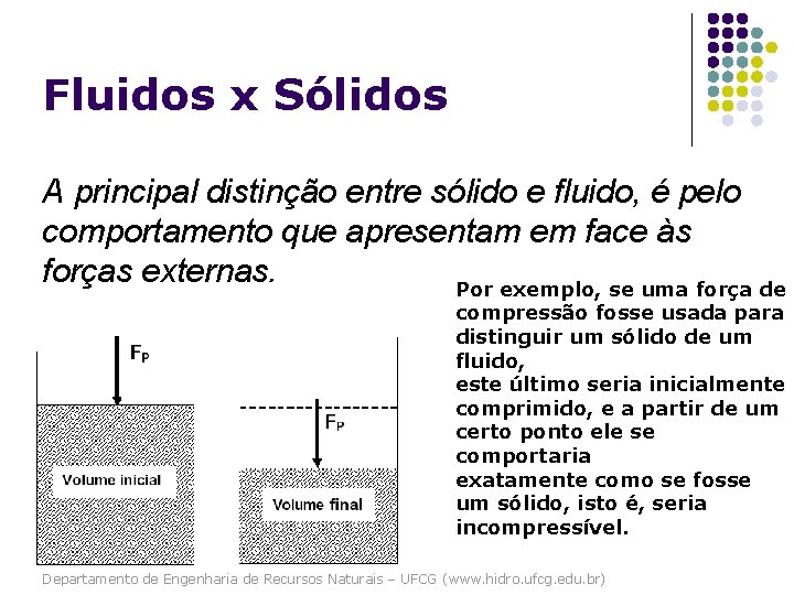 Fluidos x Sólidos A principal distinção entre sólido e fluido, é pelo comportamento que