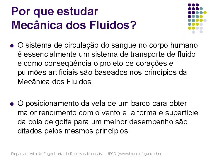 Por que estudar Mecânica dos Fluidos? l O sistema de circulação do sangue no