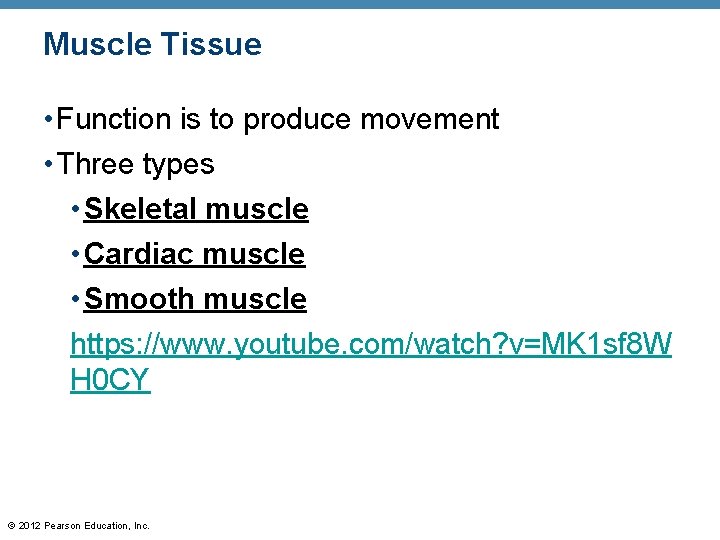 Muscle Tissue • Function is to produce movement • Three types • Skeletal muscle