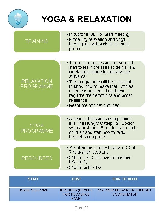 YOGA & RELAXATION TRAINING • Input for INSET or Staff meeting • Modelling relaxation