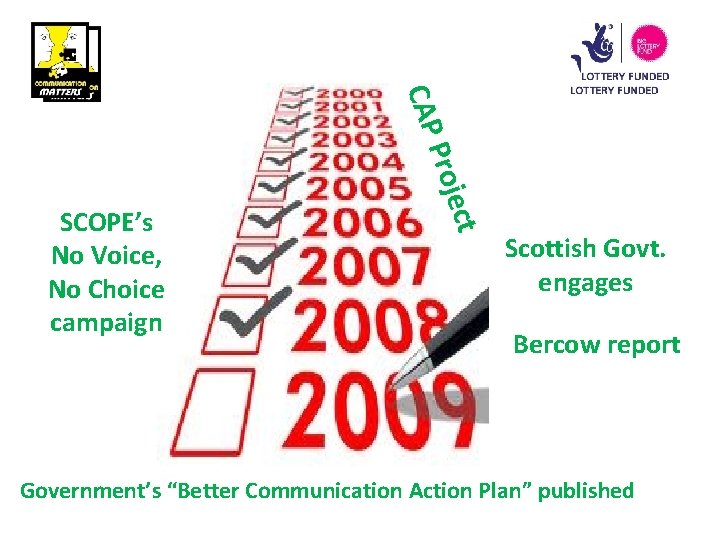 ect Proj CAP SCOPE’s No Voice, No Choice campaign Scottish Govt. engages Bercow report