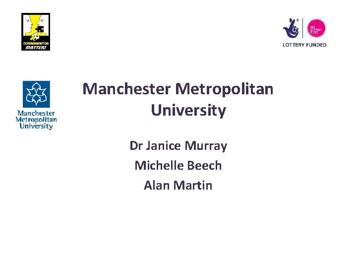 Manchester Metropolitan University Dr Janice Murray Michelle Beech Alan Martin 