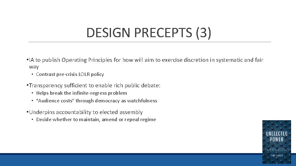 DESIGN PRECEPTS (3) • IA to publish Operating Principles for how will aim to