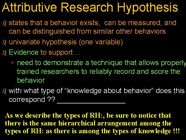 Attributive Research Hypothesis states that a behavior exists, can be measured, and can be