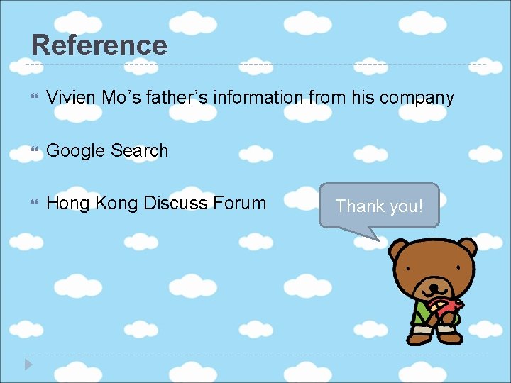 Reference Vivien Mo’s father’s information from his company Google Search Hong Kong Discuss Forum