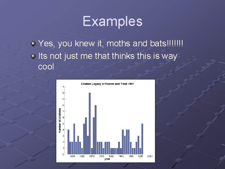 Examples Yes, you knew it, moths and bats!!!!!!! Its not just me that thinks