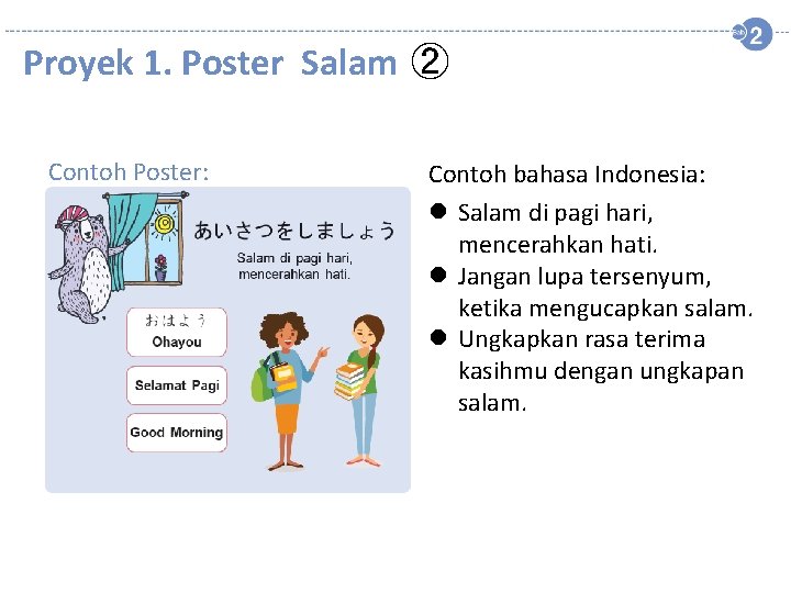 Proyek 1. Poster Salam ② Contoh Poster: Contoh bahasa Indonesia: l Salam di pagi