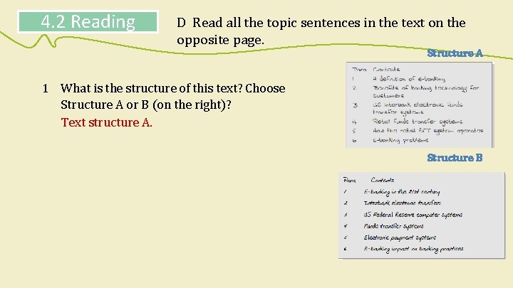 4. 2 Reading D Read all the topic sentences in the text on the