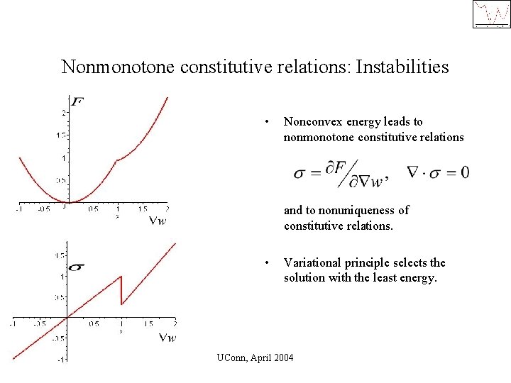 Nonmonotone constitutive relations: Instabilities • Nonconvex energy leads to nonmonotone constitutive relations and to