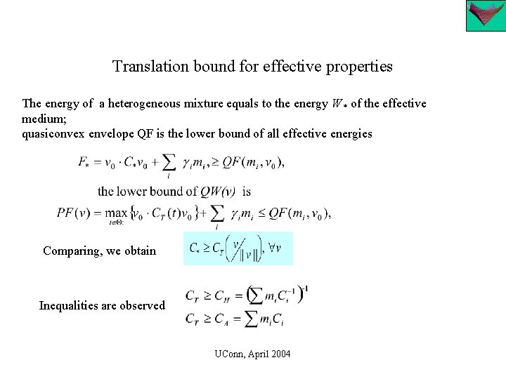 Translation bound for effective properties The energy of a heterogeneous mixture equals to the