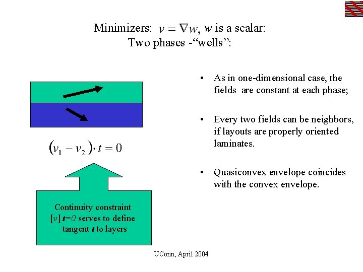 Minimizers: w is a scalar: Two phases -“wells”: • As in one-dimensional case, the