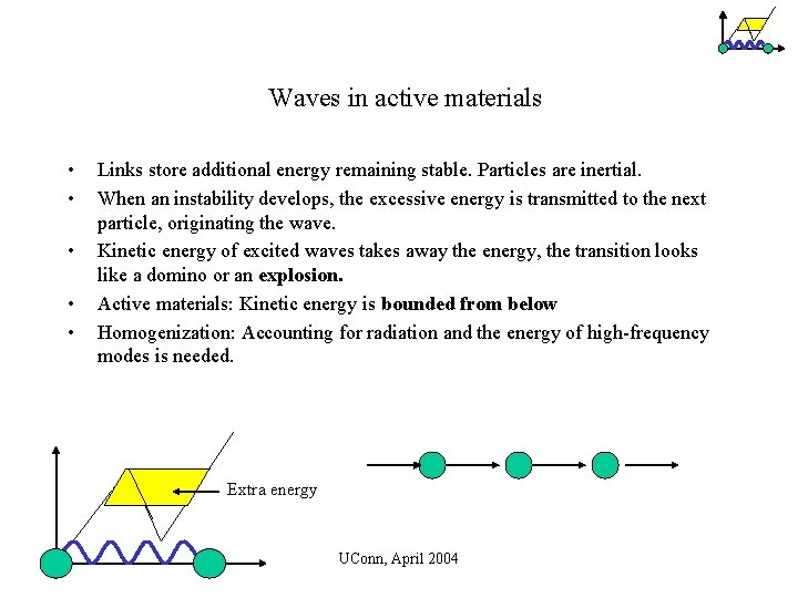 Waves in active materials • • • Links store additional energy remaining stable. Particles