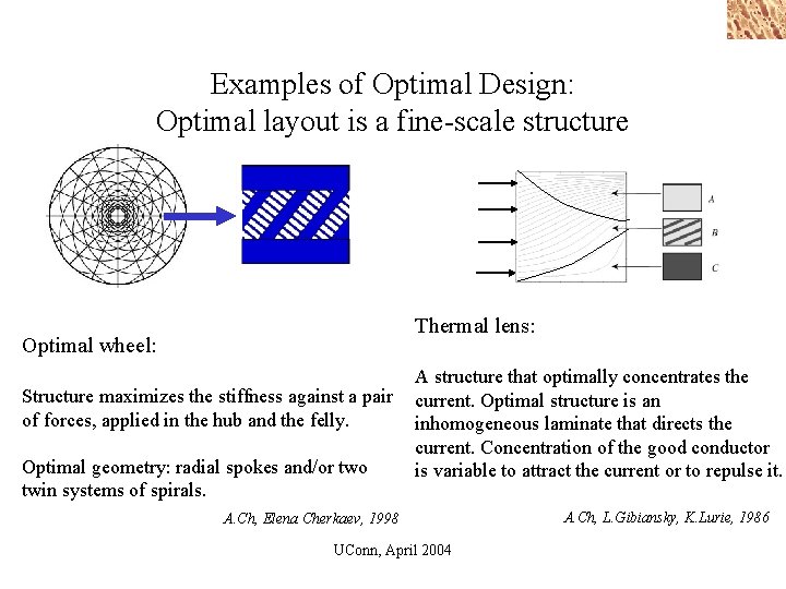 Examples of Optimal Design: Optimal layout is a fine-scale structure Thermal lens: Optimal wheel: