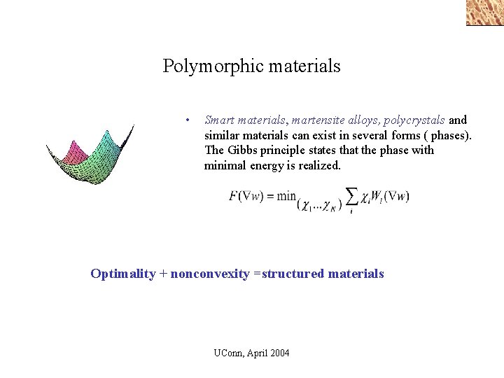 Polymorphic materials • Smart materials, martensite alloys, polycrystals and similar materials can exist in