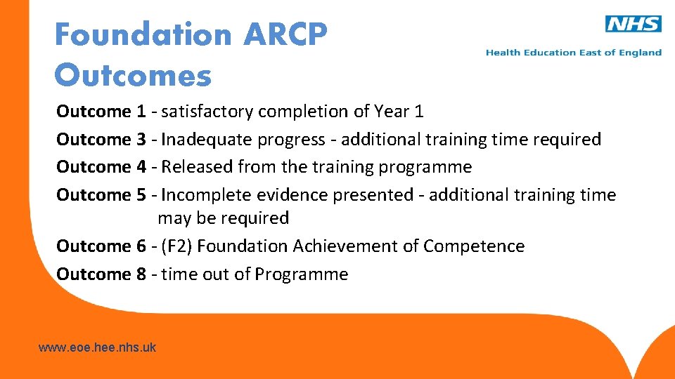 Foundation ARCP Outcomes Outcome 1 - satisfactory completion of Year 1 Outcome 3 -