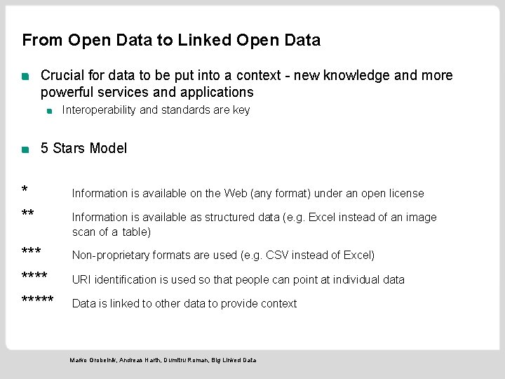 From Open Data to Linked Open Data Crucial for data to be put into
