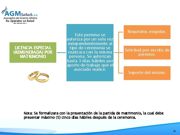 LICENCIA ESPECIAL (REMUNERADA) POR MATRIMONIO Este permiso se autoriza por un sola vez independientemente