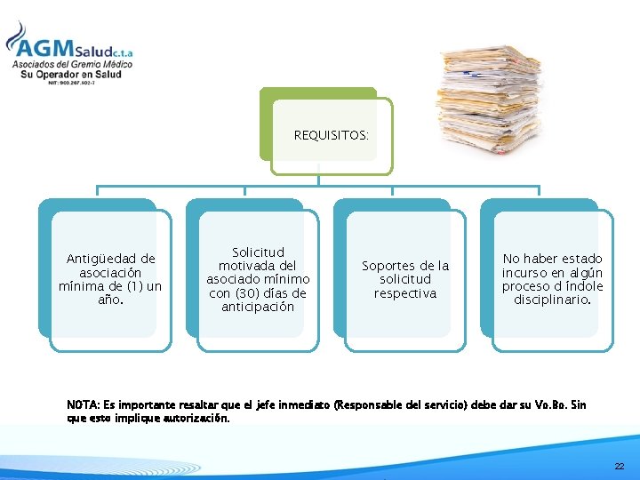 REQUISITOS: Antigüedad de asociación mínima de (1) un año. Solicitud motivada del asociado mínimo