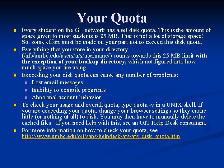 Your Quota n n n Every student on the GL network has a set
