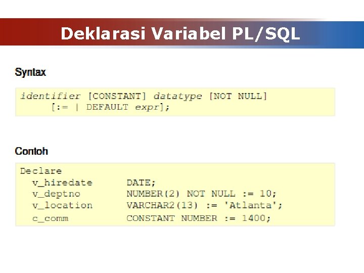 Deklarasi Variabel PL/SQL 