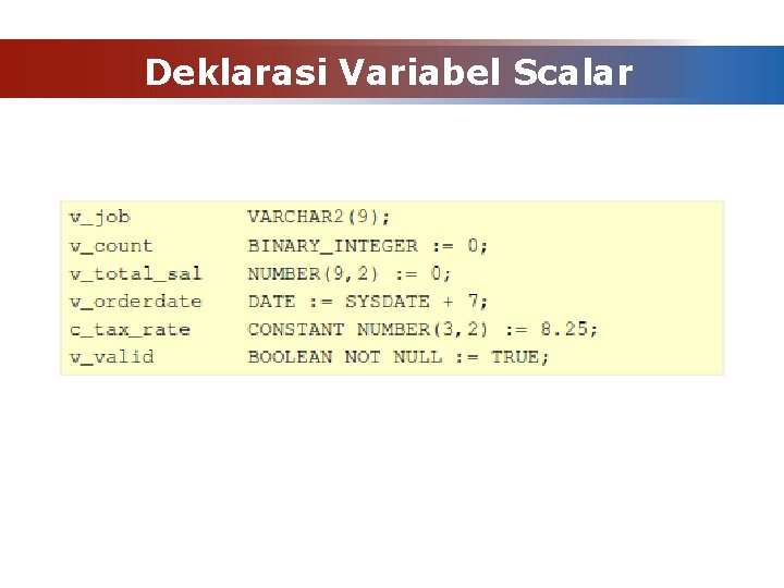 Deklarasi Variabel Scalar 