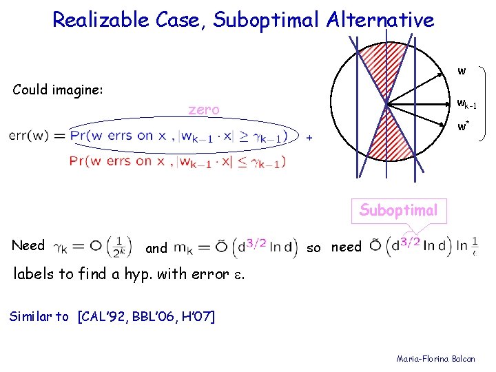 Realizable Case, Suboptimal Alternative w Could imagine: wk-1 zero w* Suboptimal Need and so