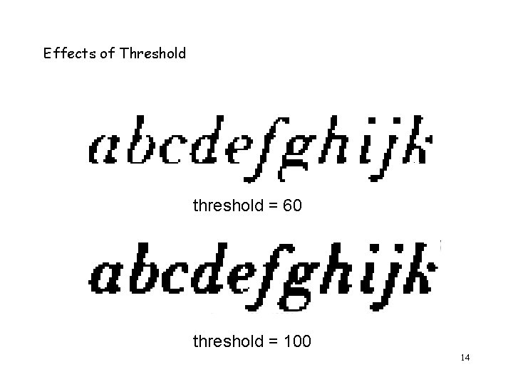 Effects of Threshold threshold = 60 threshold = 100 14 