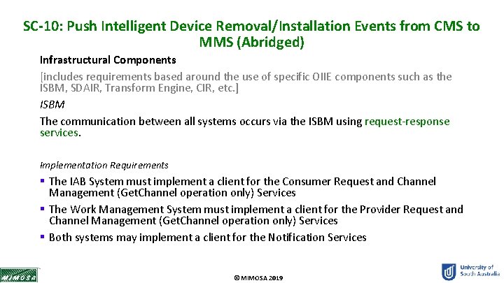 SC-10: Push Intelligent Device Removal/Installation Events from CMS to MMS (Abridged) Infrastructural Components [includes