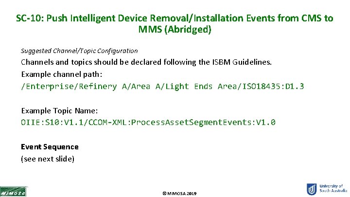 SC-10: Push Intelligent Device Removal/Installation Events from CMS to MMS (Abridged) Suggested Channel/Topic Configuration