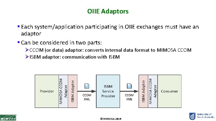 OIIE Adaptors § Each system/application participating in OIIE exchanges must have an adaptor §