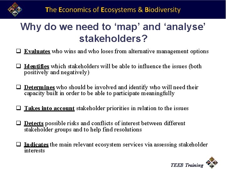 Why do we need to ‘map’ and ‘analyse’ stakeholders? q Evaluates who wins and