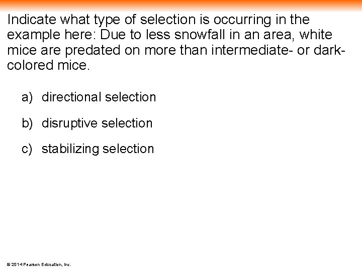 Indicate what type of selection is occurring in the example here: Due to less