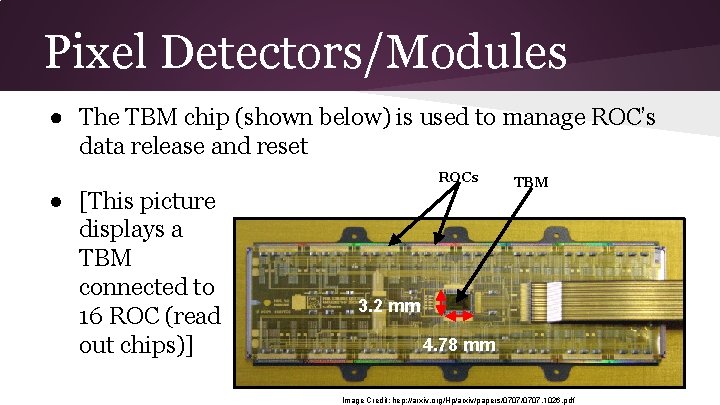 Pixel Detectors/Modules ● The TBM chip (shown below) is used to manage ROC’s data