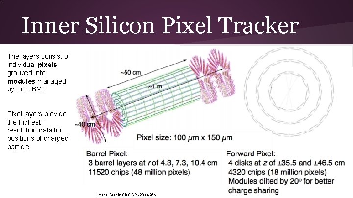 Inner Silicon Pixel Tracker The layers consist of individual pixels grouped into modules managed