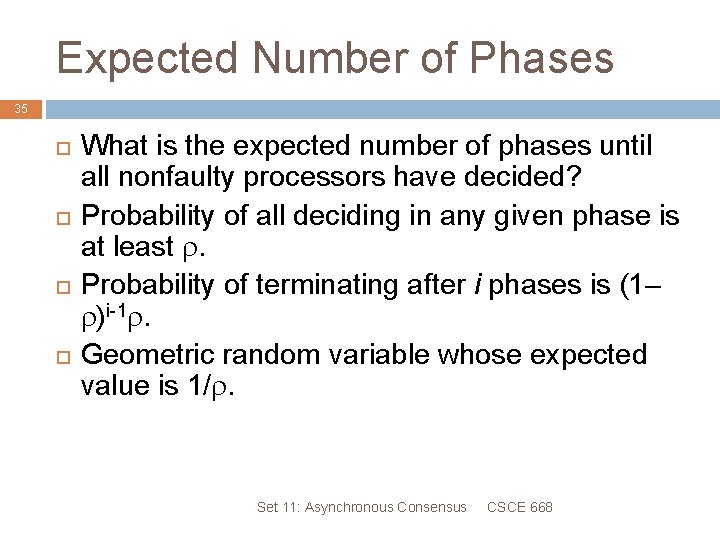 Expected Number of Phases 35 What is the expected number of phases until all