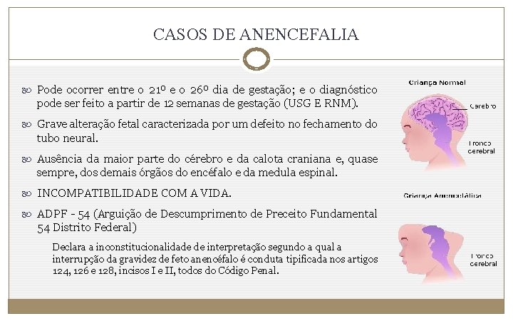 CASOS DE ANENCEFALIA Pode ocorrer entre o 21º e o 26º dia de gestação;