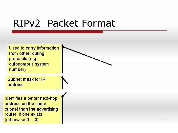 RIPv 2 Packet Format Used to carry information from other routing protocols (e. g.