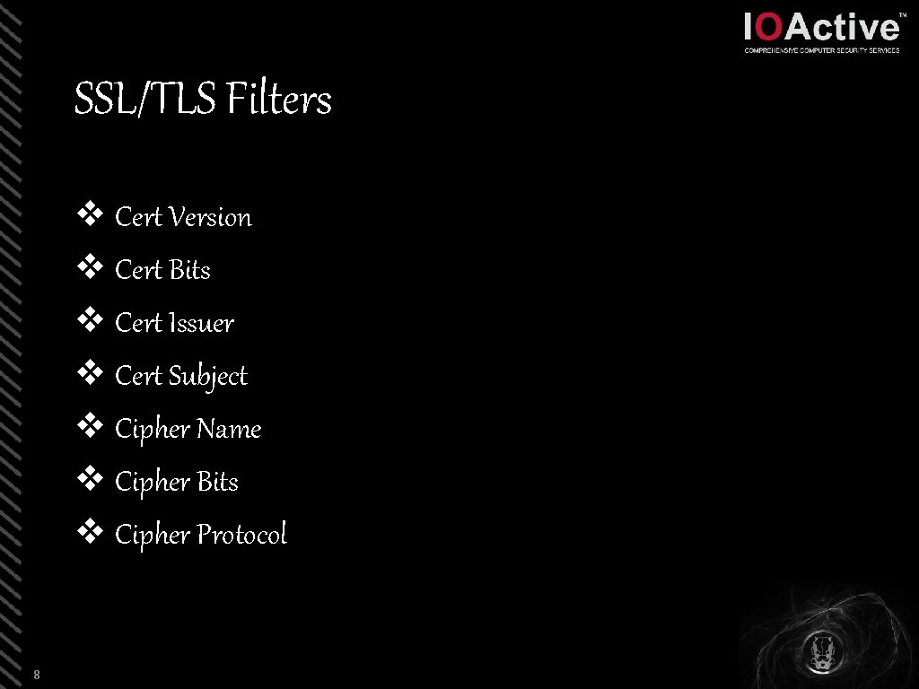 SSL/TLS Filters v Cert Version v Cert Bits v Cert Issuer v Cert Subject