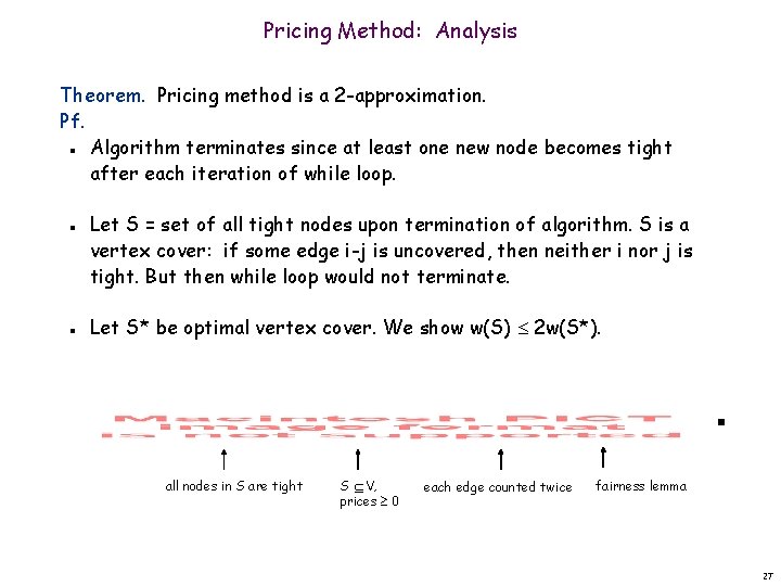 Pricing Method: Analysis Theorem. Pricing method is a 2 -approximation. Pf. Algorithm terminates since