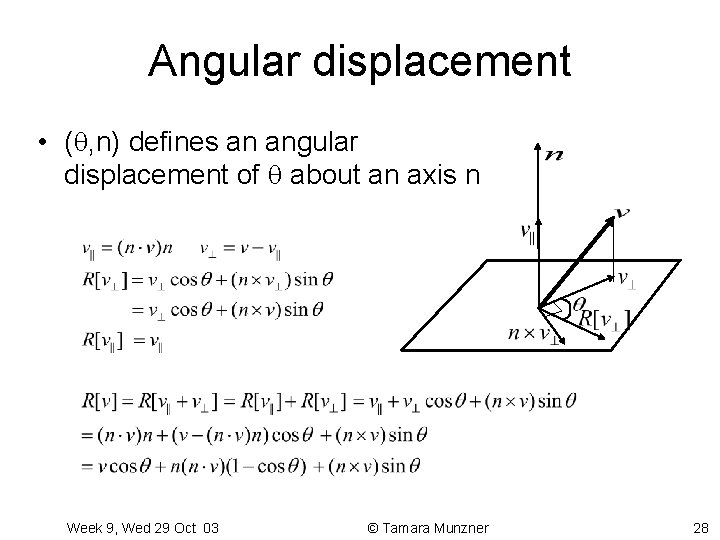 Angular displacement • ( , n) defines an angular displacement of about an axis