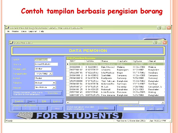 Contoh tampilan berbasis pengisian borang 