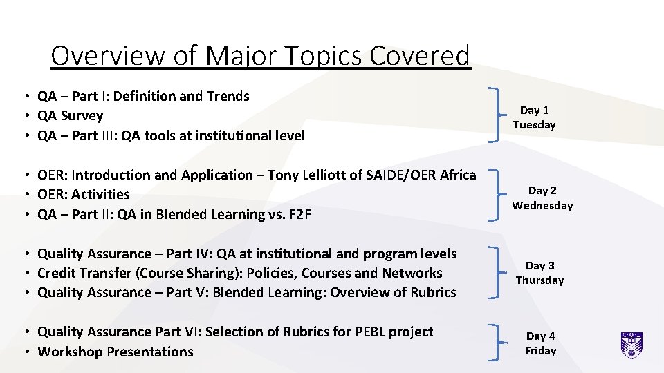 Overview of Major Topics Covered • QA – Part I: Definition and Trends •