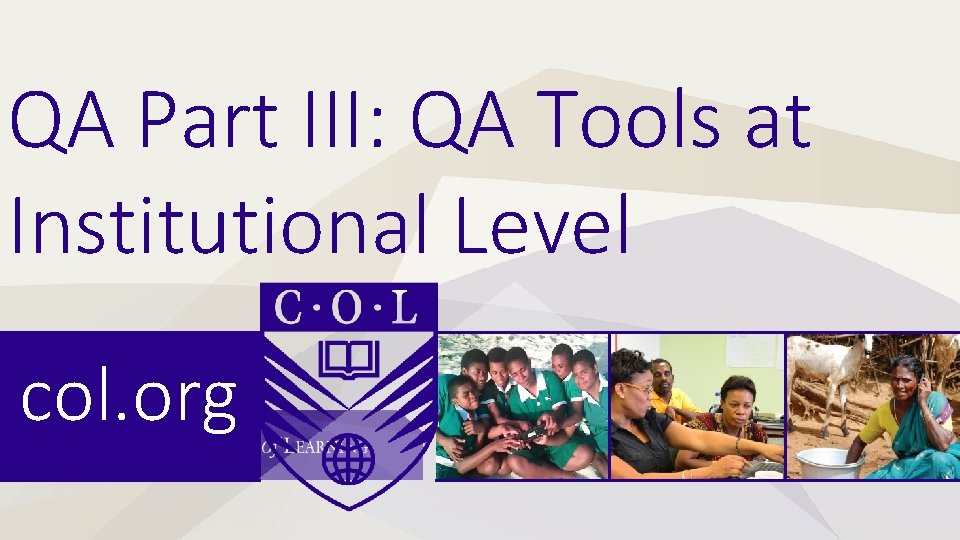 QA Part III: QA Tools at Institutional Level col. org 