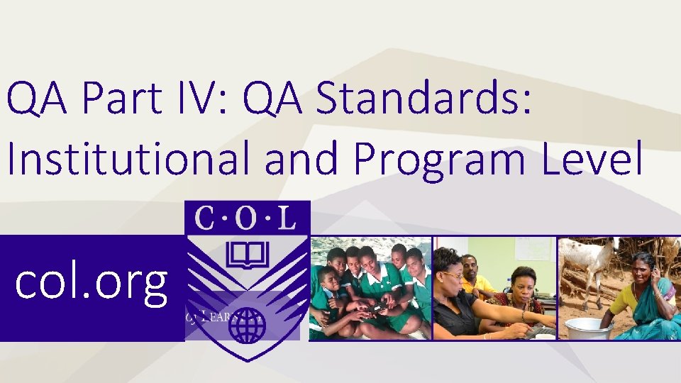 QA Part IV: QA Standards: Institutional and Program Level col. org 