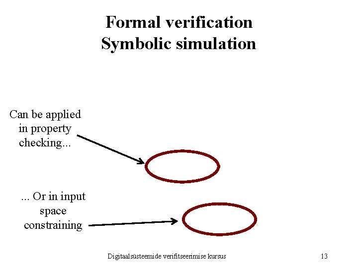 Formal verification Symbolic simulation Can be applied in property checking. . . Or in