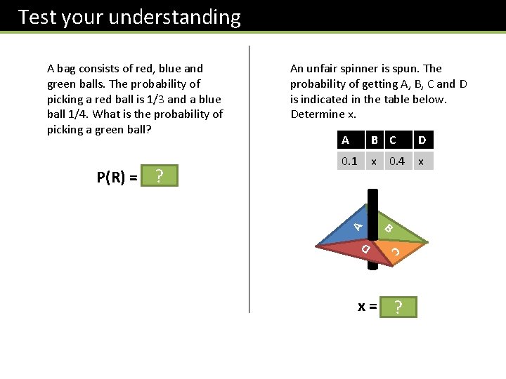 Test your understanding A B C D 0. 1 x x 0. 4 A