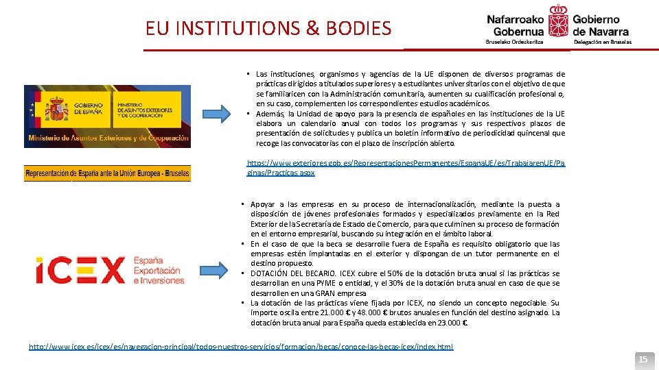 EU INSTITUTIONS & BODIES • Las instituciones, organismos y agencias de la UE disponen