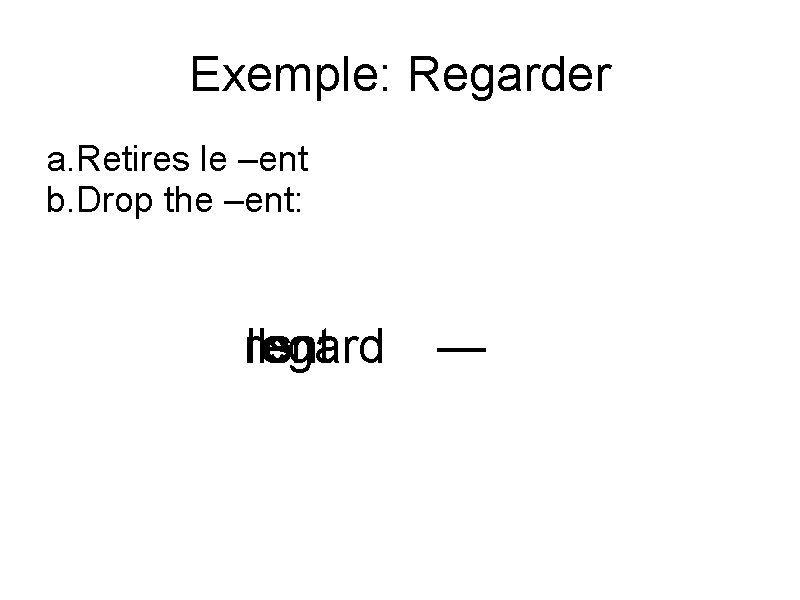 Exemple: Regarder a. Retires le –ent b. Drop the –ent: Ils regard ent —