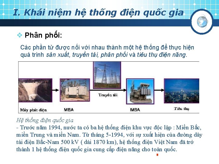 I. Khái niệm hệ thống điện quốc gia v Phân phối: Các phần tử