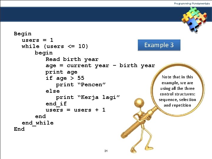 Programming Fundamentals Begin users = 1 Example 3 while (users <= 10) begin Read Programming Fundamentals Begin users = 1 Example 3 while (users <= 10) begin Read